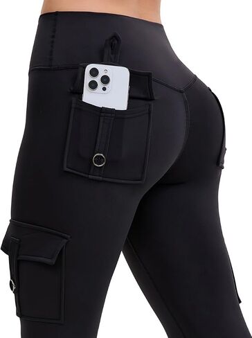AEEZO Womens Fleece Lined Cargo Leggings with Pockets Thermal Butt Lifting Hidden Scrunch Cold Weather Yoga Pants in Saudi Arabia