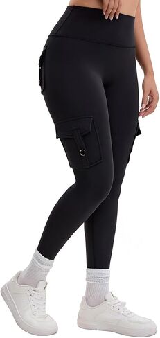 AEEZO Womens Fleece Lined Cargo Leggings with Pockets Thermal Butt Lifting Hidden Scrunch Cold Weather Yoga Pants in Saudi Arabia