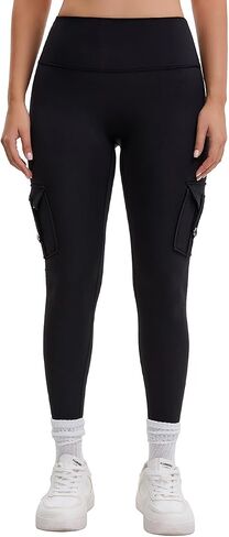 AEEZO Womens Fleece Lined Cargo Leggings with Pockets Thermal Butt Lifting Hidden Scrunch Cold Weather Yoga Pants in Saudi Arabia