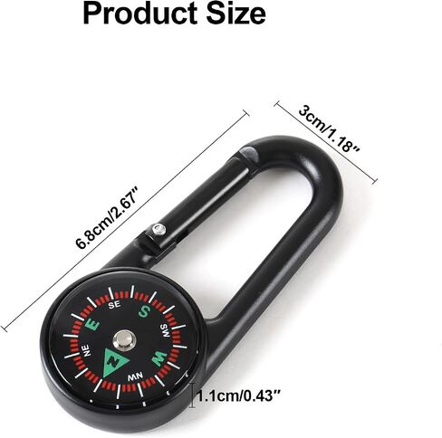 Pocket Compass Hiking Survival, Waterproof Durable Lightweight Compass Keychain with Carabiner for Climbing Traveling Backpacking Outdoor, Hiking Gear, Black in Saudi Arabia