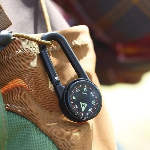 Pocket Compass Hiking Survival, Waterproof Durable Lightweight Compass Keychain with Carabiner for Climbing Traveling Backpacking Outdoor, Hiking Gear, Black in Saudi Arabia