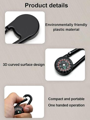 Pocket Compass Hiking Survival, Waterproof Durable Lightweight Compass Keychain with Carabiner for Climbing Traveling Backpacking Outdoor, Hiking Gear, Black in Saudi Arabia