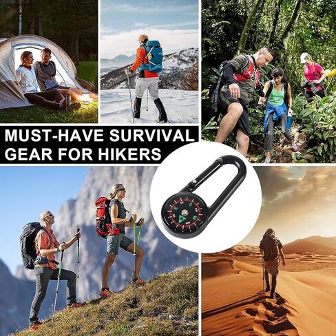 Pocket Compass Hiking Survival, Waterproof Durable Lightweight Compass Keychain with Carabiner for Climbing Traveling Backpacking Outdoor, Hiking Gear, Black in Saudi Arabia