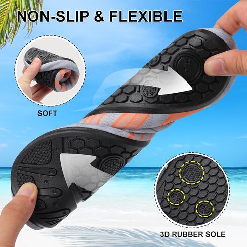 Mens Womens Water Shoes Quick Dry Barefoot Shoes Non-Slip Aqua Socks for Beach Swim Dark Grey Orange in Saudi Arabia
