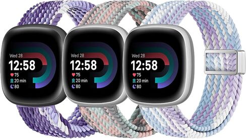 HSWAI المغناطيسي المضفر متوافق مع Fitbit Versa 4 Bands للنساء / Versa 3 / Sense / Sense 2 Bands، حزام رياضي ناعم قابل للتمدد منسوج من النايلون المرن للرجال in Kuwait