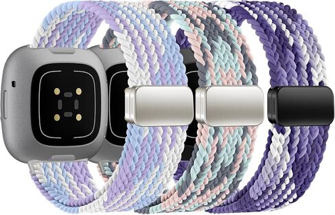 HSWAI المغناطيسي المضفر متوافق مع Fitbit Versa 4 Bands للنساء / Versa 3 / Sense / Sense 2 Bands، حزام رياضي ناعم قابل للتمدد منسوج من النايلون المرن للرجال in Kuwait