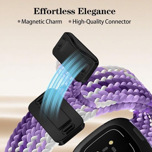 HSWAI المغناطيسي المضفر متوافق مع Fitbit Versa 4 Bands للنساء / Versa 3 / Sense / Sense 2 Bands، حزام رياضي ناعم قابل للتمدد منسوج من النايلون المرن للرجال in Kuwait