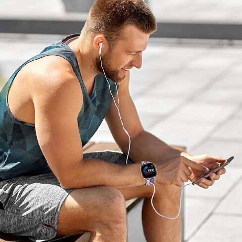 HSWAI المغناطيسي المضفر متوافق مع Fitbit Versa 4 Bands للنساء / Versa 3 / Sense / Sense 2 Bands، حزام رياضي ناعم قابل للتمدد منسوج من النايلون المرن للرجال in Kuwait