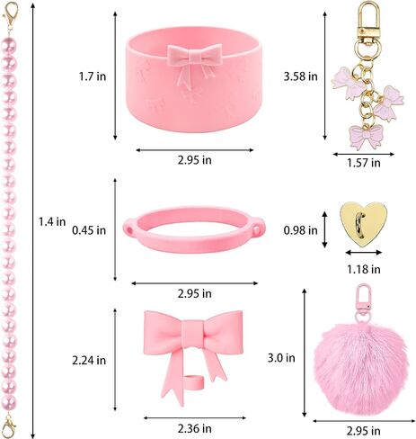 7PCS Bow of Stanley Cup Accessories Set 30/40 Oz Pearl Charms for Stanley Decorations Water Bottle Tumbler Accessories Including Bow Straw Topper, Pom Pom Keychain, Tumbler Boot 30/40 Oz in Saudi Arabia