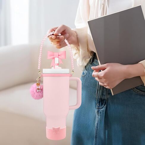 7PCS Bow of Stanley Cup Accessories Set 30/40 Oz Pearl Charms for Stanley Decorations Water Bottle Tumbler Accessories Including Bow Straw Topper, Pom Pom Keychain, Tumbler Boot 30/40 Oz in Saudi Arabia