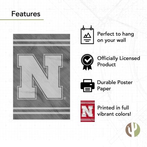 ملصق جامعة صبار الصحراء من نبراسكا Huskers GBR NU مقاس 11 × 17 بوصة ديكور مكتب الغرفة ديكور رسمي للمروحة (11 × 17 بوصة، الإصدار 3) in Saudi Arabia