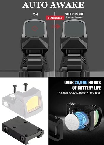Shake Awake Reflex Sight 3 MOA Dot 32 MOA Circle نطاق نقطة حمراء/خضراء لبصمة قطع RMR، بصريات منعكسة مفتوحة مقاومة للصدمات ومقاومة للماء مع لوحة محول Picatinny in Kuwait