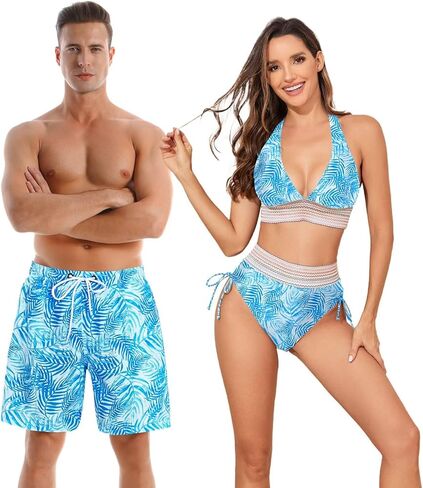 الأزواج مطابقة ملابس السباحة، النساء قطعتين ثوب السباحة مجموعة البكيني الرجال Swimtrunks الأزواج تباع بشكل فردي in Kuwait