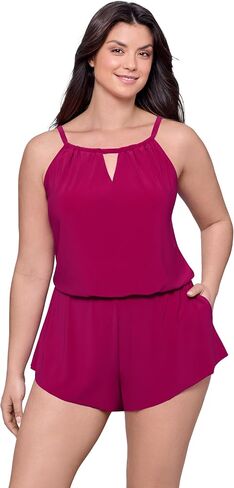 Aqua Green Womens Keyhole Blouson Slimming Swim Romper with Pocket in Saudi Arabia
