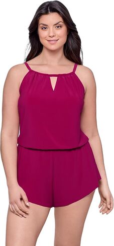 Aqua Green Womens Keyhole Blouson Slimming Swim Romper with Pocket in Saudi Arabia