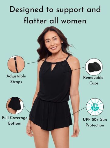 Aqua Green Womens Keyhole Blouson Slimming Swim Romper with Pocket in Saudi Arabia