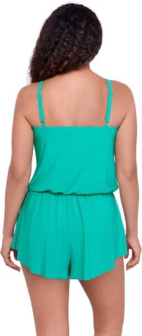 Aqua Green Womens Keyhole Blouson Slimming Swim Romper with Pocket in Saudi Arabia