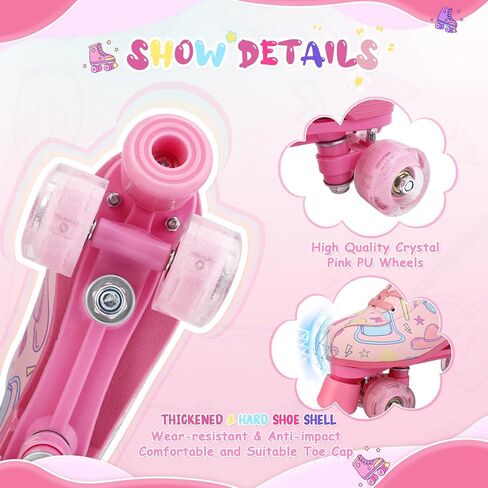 YYW Roller Skates for Girls Light Up Kids Roller Skate Double Row High Top Pink Graffiti Roller Derby Skates Girls Ages 8-12 PU Quad Skates for Kid Beginner in Saudi Arabia