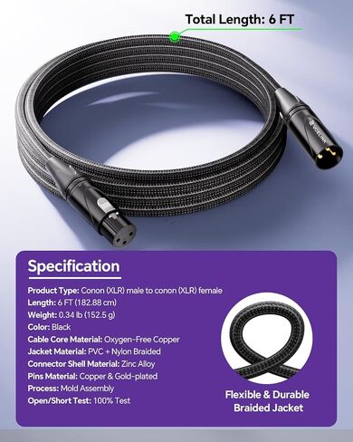 كابلات VCELINK XLR بطول 10 أقدام عبوتين، كابل ميكروفون XLR ذكر إلى أنثى، كابل مكبر صوت محمي متوازن بثلاثة دبابيس مطلي بالذهب، سلك ميكروفون متوازن مزدوج الحماية AL & OFC in Saudi Arabia