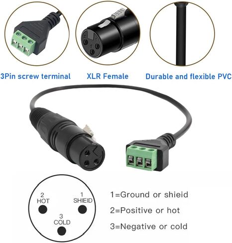2 قطعة 13 بوصة XLR3 كابل XLR هناك دبوس أنثى إلى 3Pin محطة محول تمديد كابل مع مفك البراغي لمكبرات الصوت، الميكروفون، الصوت، معدات إضاءة المسرح، الأداء المباشر والتسجيل in Kuwait