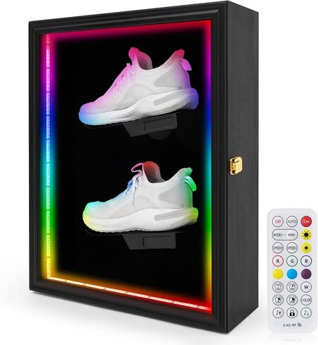 جيلين LED الإضاءة عرض الأحذية حالة إطار خشبي جدار جبل الاكريليك واضح الباب، LED حذاء رياضة عرض حالة خزانة الأحذية حاويات تخزين مربع المضادة للبهتان حماية للأشعة فوق البنفسجية لأحذية رياضية تذكارية in Saudi Arabia