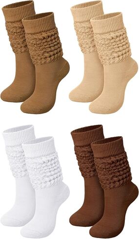 Janmercy 4 Pairs Slouch Socks for Women Bulk Stacked Boot 80s 90s Neon Slouch Knit Scrunchie Socks in Saudi Arabia