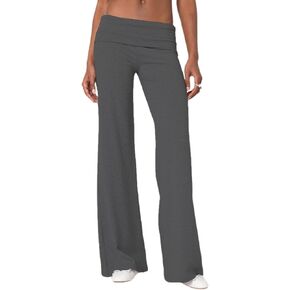Women Wide Leg Fold Over Pants Y2k Casual Elastic Waist Flare Skinny Yoga Legging Cute Trousers in Saudi Arabia