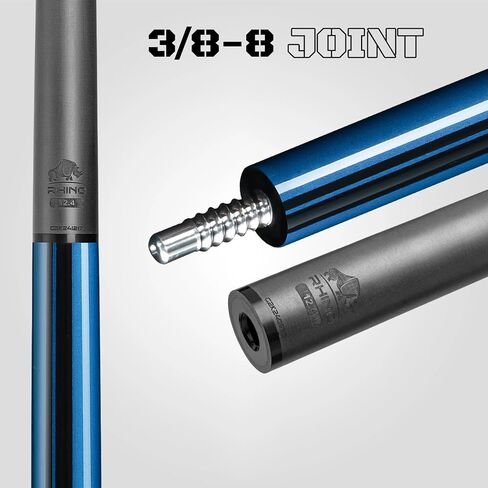 RHINO Nebula 2 Pool Cue - عمود من ألياف الكربون الممتازة ومؤخرة مركبة. طرف كريستال تايم، تصميم مستدق احترافي. 3/8-8 مفصل، غلاف رياضي. جديلة تجمع منخفضة الانحراف in Kuwait