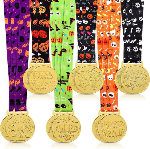 12 Pcs Halloween Party Trophy Award Medals Bulk 2''Halloween Best Costume Prizes with Ribbons Ghost Skull Pumpkin Award Trophy Golden Costume Contest Medals for Halloween Party Supplies in Saudi Arabia