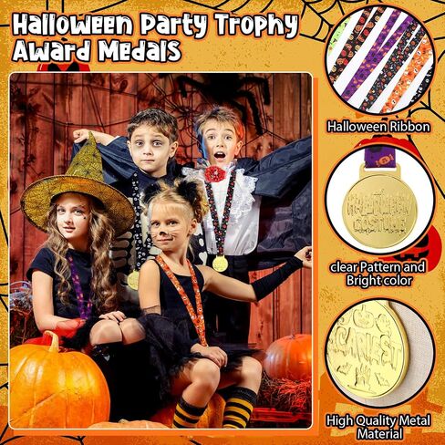 12 Pcs Halloween Party Trophy Award Medals Bulk 2''Halloween Best Costume Prizes with Ribbons Ghost Skull Pumpkin Award Trophy Golden Costume Contest Medals for Halloween Party Supplies in Saudi Arabia
