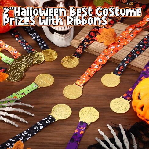 12 Pcs Halloween Party Trophy Award Medals Bulk 2''Halloween Best Costume Prizes with Ribbons Ghost Skull Pumpkin Award Trophy Golden Costume Contest Medals for Halloween Party Supplies in Saudi Arabia
