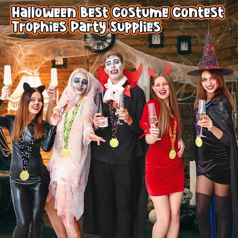 12 Pcs Halloween Party Trophy Award Medals Bulk 2''Halloween Best Costume Prizes with Ribbons Ghost Skull Pumpkin Award Trophy Golden Costume Contest Medals for Halloween Party Supplies in Saudi Arabia