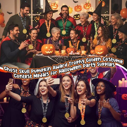 12 Pcs Halloween Party Trophy Award Medals Bulk 2''Halloween Best Costume Prizes with Ribbons Ghost Skull Pumpkin Award Trophy Golden Costume Contest Medals for Halloween Party Supplies in Saudi Arabia