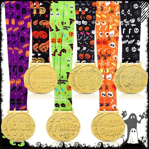 12 Pcs Halloween Party Trophy Award Medals Bulk 2''Halloween Best Costume Prizes with Ribbons Ghost Skull Pumpkin Award Trophy Golden Costume Contest Medals for Halloween Party Supplies in Saudi Arabia