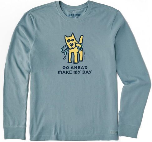 Life is Good. Men's Go Ahead Make My Day Long Sleeve Crusher Tee, Smoky Blue in Saudi Arabia