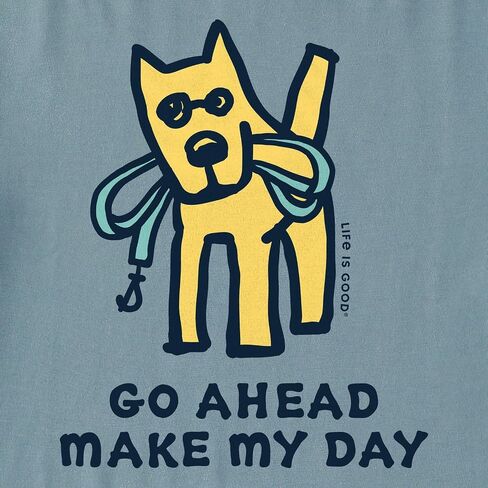 Life is Good. Men's Go Ahead Make My Day Long Sleeve Crusher Tee, Smoky Blue in Saudi Arabia
