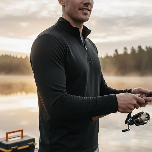 Men's Quarter Zip Pullover, Long Sleeve Athletic Performance Shirt, Mock Neck,Solid Basic t-Shirt in Saudi Arabia