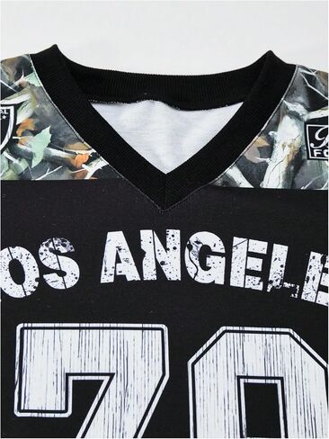 OYOANGLE Girl's Number Graphic V Neck Sweatshirts Y2K Camo Jersey Shirts Trendy Fall Loose Pullover Tops in Saudi Arabia