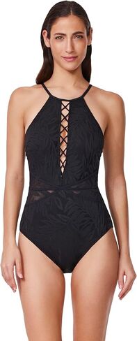 Profile by Gottex Skyfall Textured High Neck One Piece- Front & Back Lining, Soft Cups, Adjustable Straps, Mesh Side Cutouts in Saudi Arabia