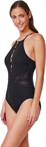 Profile by Gottex Skyfall Textured High Neck One Piece- Front & Back Lining, Soft Cups, Adjustable Straps, Mesh Side Cutouts in Saudi Arabia