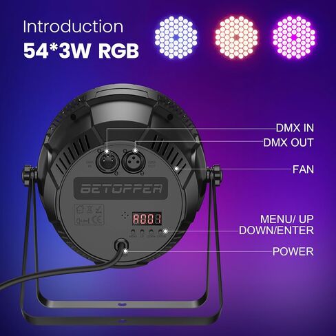 أضواء المسرح Betopper 54x3W تركيبات إضاءة DJ LED RGB 3 في 1 سطوع فائق يمكن أن يضيء جهاز التحكم عن بعد، ضوء ستروب وغسل ضوء DMX للحفلات، والحفلات الموسيقية، والكنيسة، والزفاف، وأحداث البار، حزمة واحدة in Kuwait