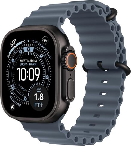 Apple Watch Band - Ocean Band - 49mm - Anchor Blue - One Size - Black Titanium Finish in Saudi Arabia