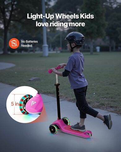 VEVOR Kick Scooter for Kids Ages 3+, 3-Wheel Toddler Scooter with Light-Up Wheels, Adjustable Height Handlebar, Wide Anti-Slip Deck, Lightweight Aluminum Frame for Boys & Girls up to 165 lbs, Pink in Saudi Arabia