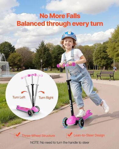 VEVOR Kick Scooter for Kids Ages 3+, 3-Wheel Toddler Scooter with Light-Up Wheels, Adjustable Height Handlebar, Wide Anti-Slip Deck, Lightweight Aluminum Frame for Boys & Girls up to 165 lbs, Pink in Saudi Arabia
