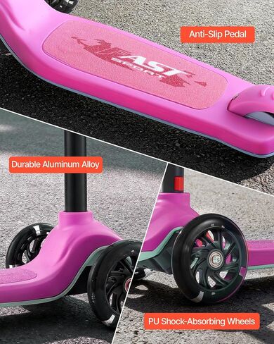 VEVOR Kick Scooter for Kids Ages 3+, 3-Wheel Toddler Scooter with Light-Up Wheels, Adjustable Height Handlebar, Wide Anti-Slip Deck, Lightweight Aluminum Frame for Boys & Girls up to 165 lbs, Pink in Saudi Arabia