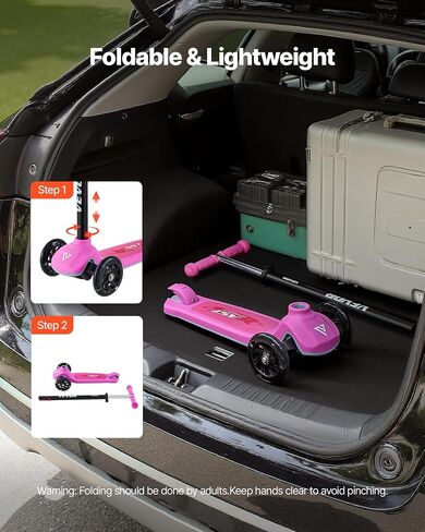 VEVOR Kick Scooter for Kids Ages 3+, 3-Wheel Toddler Scooter with Light-Up Wheels, Adjustable Height Handlebar, Wide Anti-Slip Deck, Lightweight Aluminum Frame for Boys & Girls up to 165 lbs, Pink in Saudi Arabia
