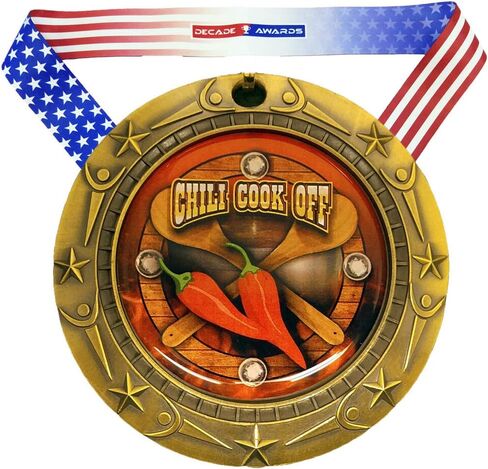 جوائز العقد من ميدالية Chili Cook-Off وسام منقوش على مستوى عالمي - ميدالية مسابقة الفلفل الحار بعرض 3 بوصة مع نجوم وخطوط وشريط برقبة على شكل حرف V للعلم الأمريكي - تخصيص الآن in Saudi Arabia