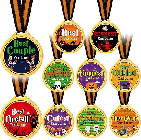 Kigeli Halloween Medals 10 Styles Costume Contest Award Medal Spooky Reward Trophy Halloween Party Favors for Kids Carnival Game Prizes Party Supplies Ghost Skeleton Pumpkin Cat Medal in Saudi Arabia