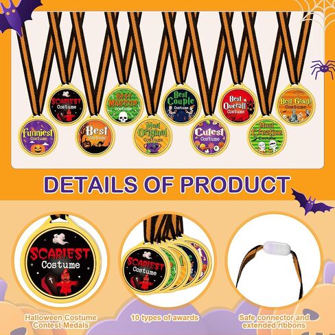 Kigeli Halloween Medals 10 Styles Costume Contest Award Medal Spooky Reward Trophy Halloween Party Favors for Kids Carnival Game Prizes Party Supplies Ghost Skeleton Pumpkin Cat Medal in Saudi Arabia
