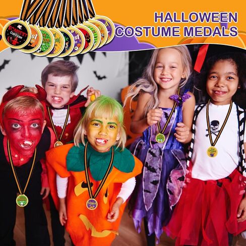 Kigeli Halloween Medals 10 Styles Costume Contest Award Medal Spooky Reward Trophy Halloween Party Favors for Kids Carnival Game Prizes Party Supplies Ghost Skeleton Pumpkin Cat Medal in Saudi Arabia